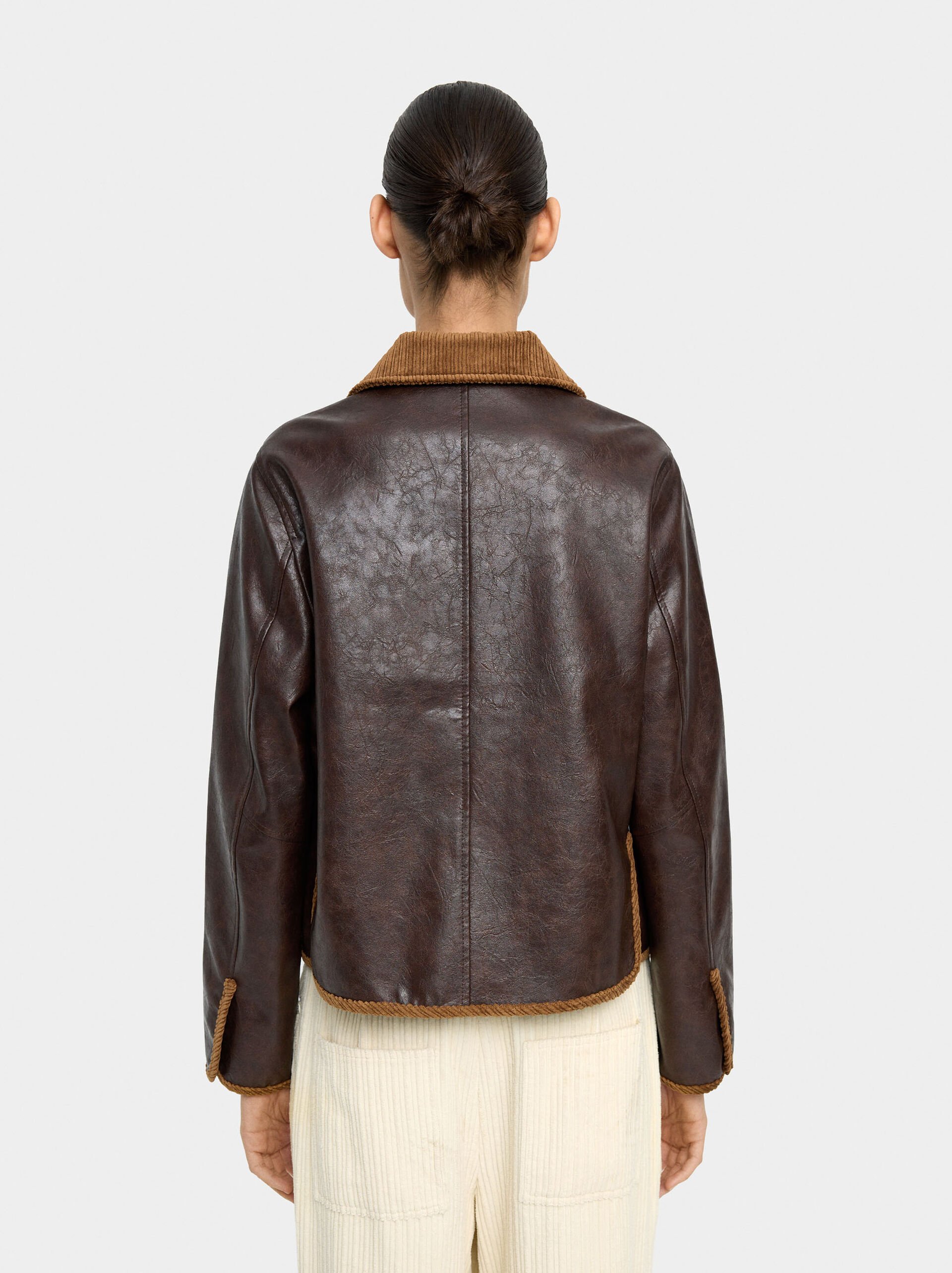 Leather-effect jacket with contrast collar image number 3.0