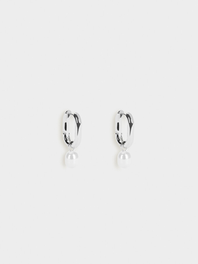 Hoop Earrings With Pearl, Silver, hi-res