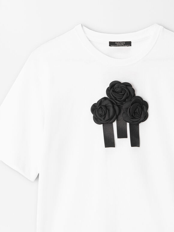 Exclusivo Online - Camiseta 100% Algodón Flores, Blanco, hi-res