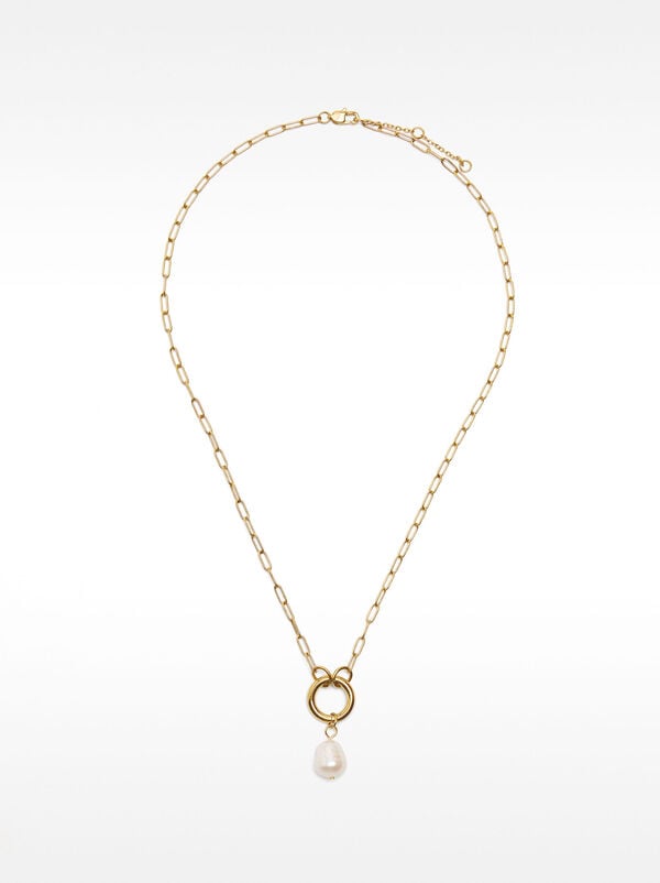 Link necklace with freshwater pearl - stainless steel