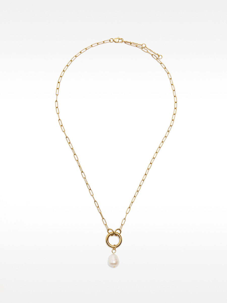 Link necklace with freshwater pearl - stainless steel