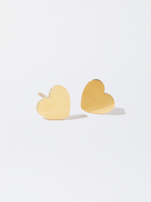 Stainless Steel Earrings With Heart, Golden, hi-res