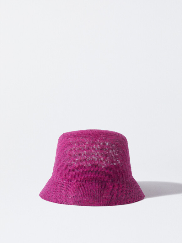 Knitted Bucket Hat, Fuchsia, hi-res