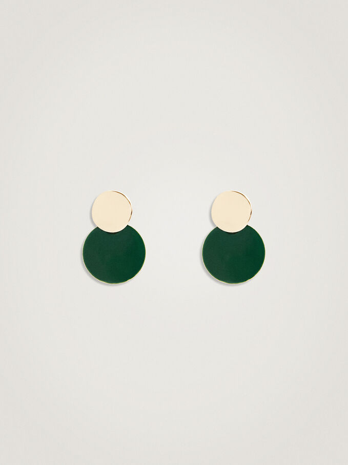 Enamel Earrings, Green, hi-res