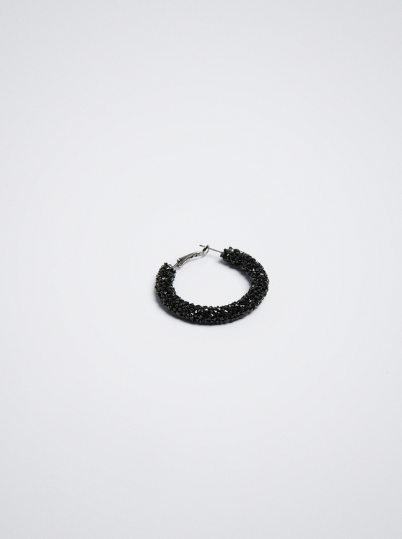 Medium Rhinestone Hoop Earrings, Black, hi-res