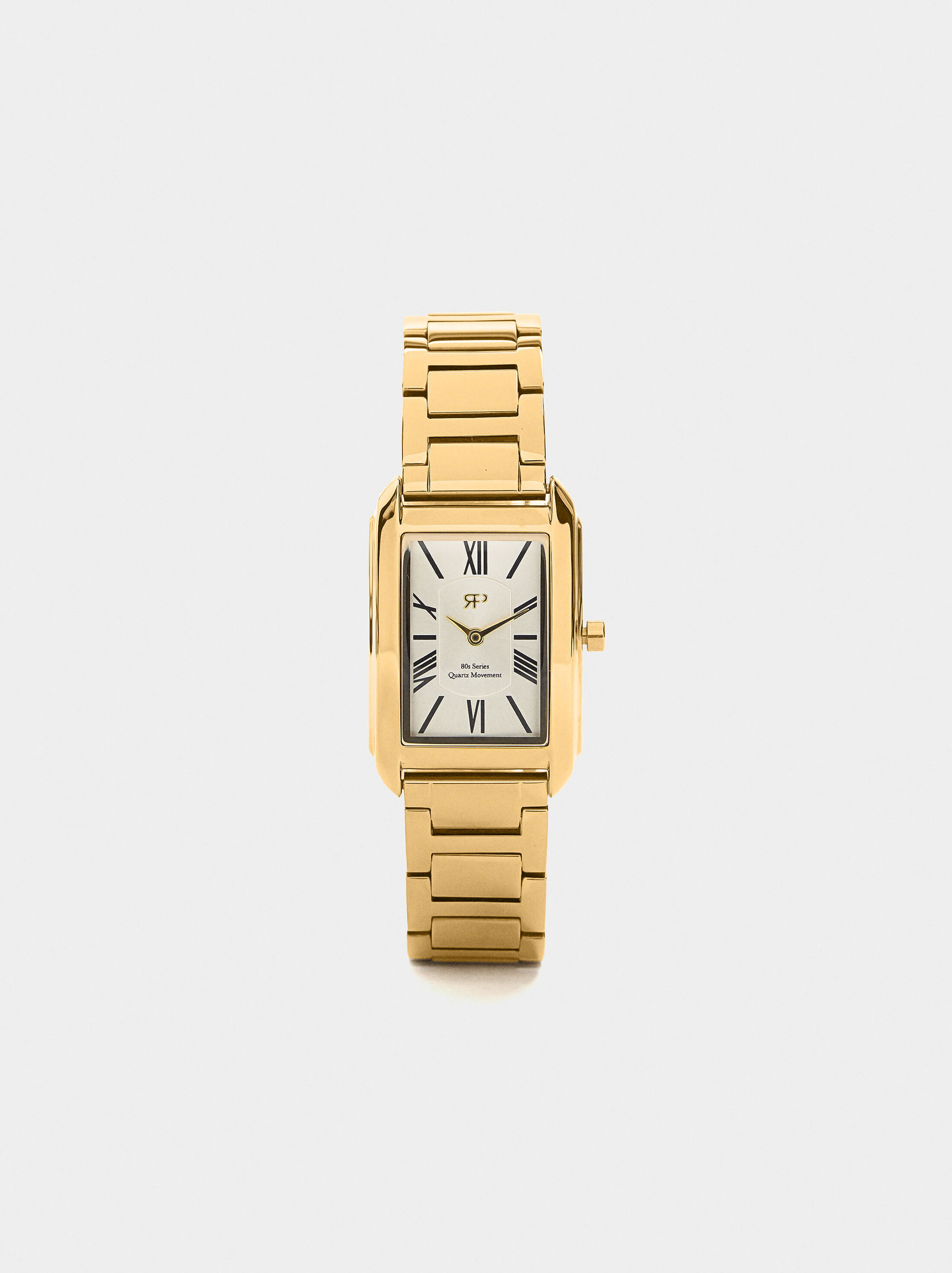 Rectangular watch with stainless steel bracelet image number 0.0