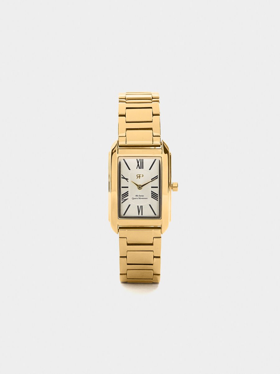 Rectangular watch with stainless steel bracelet