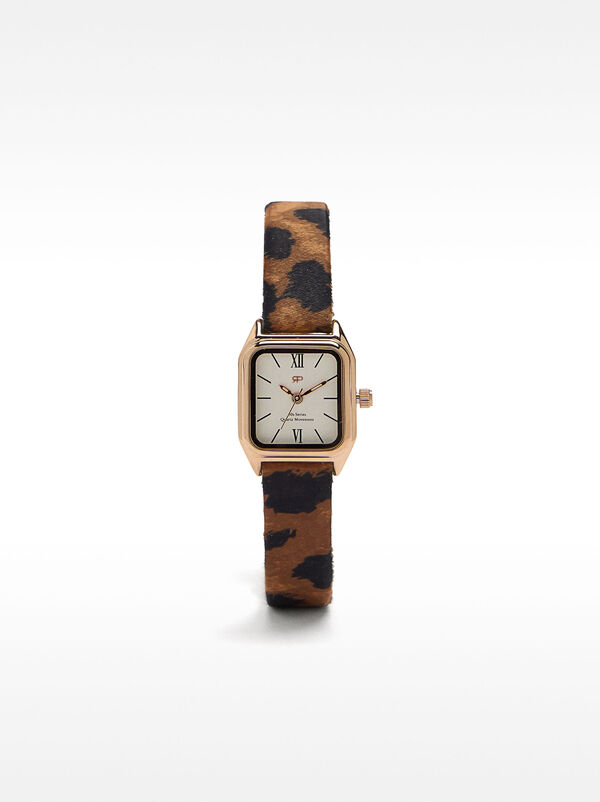 Square watch with leopard printed bracelet