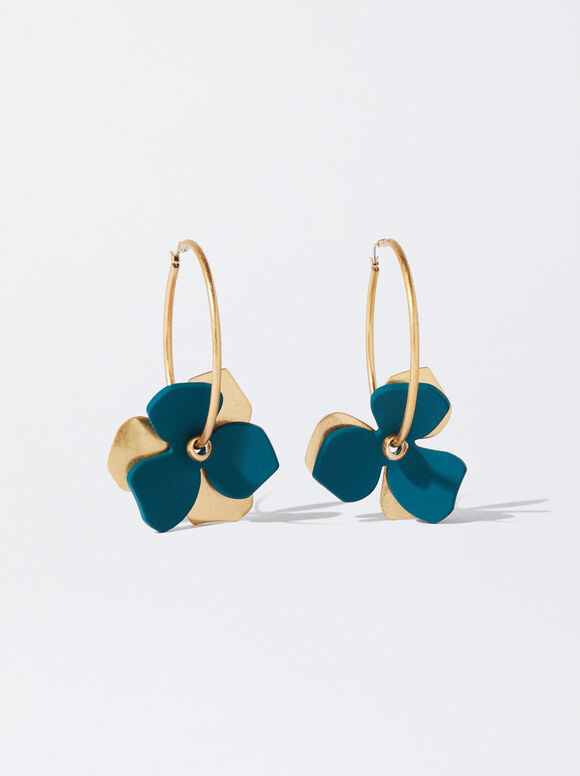 Flower Hoop Earrings, Brick Red, hi-res