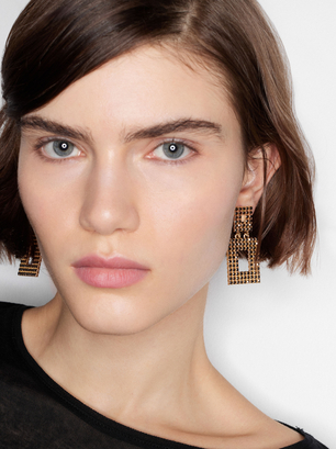 Mittelgroße Ohrringe Mit Zierkristallen , Golden, hi-res