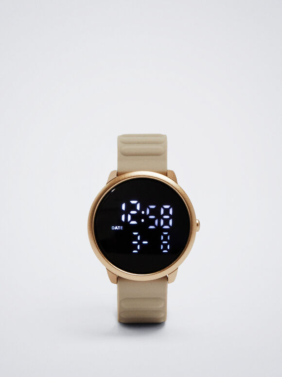 Montre Numérique Bracelet En Silicone, Beige, hi-res