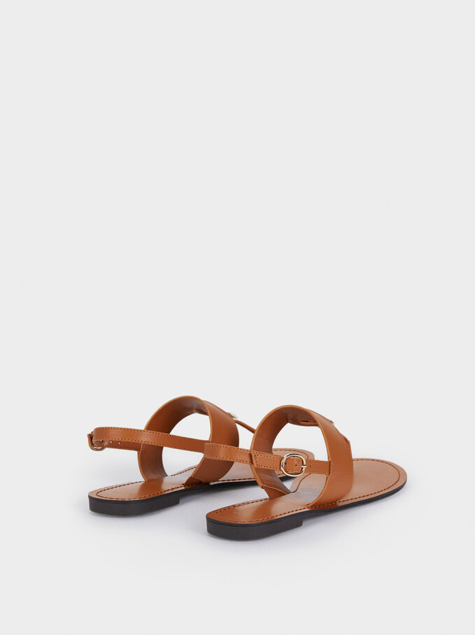 Flat Strappy Sandals, Camel, hi-res