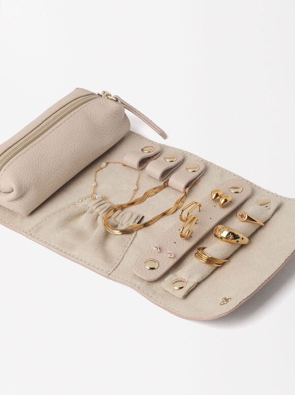 Personalized Leather Jewellery Case, Beige, hi-res