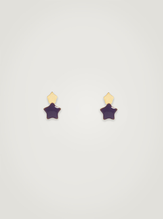 Steel Earrings With Stars, Purple, hi-res