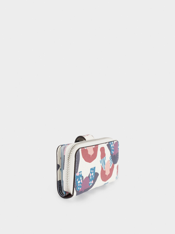 Printed Card Holder With Coin Purse, Ecru, hi-res
