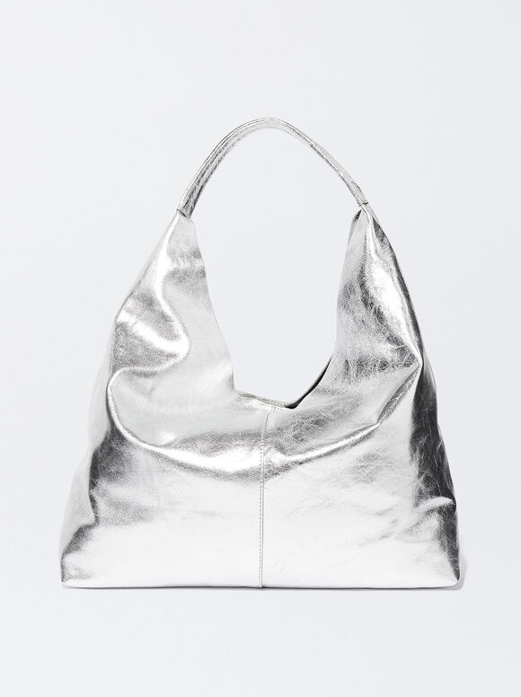 Online Exclusive - Sac Porté Épaule En Cuir, Argent, hi-res