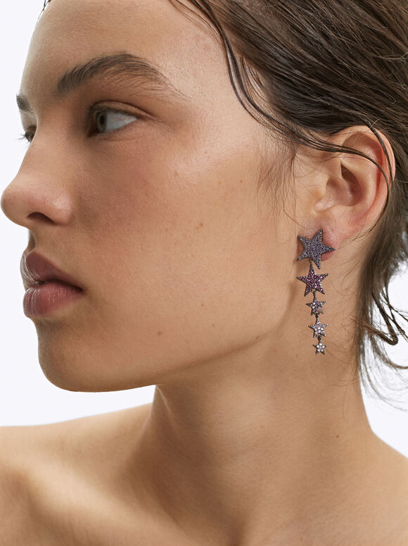 Star Earrings And Zirconia, Multicolor, hi-res