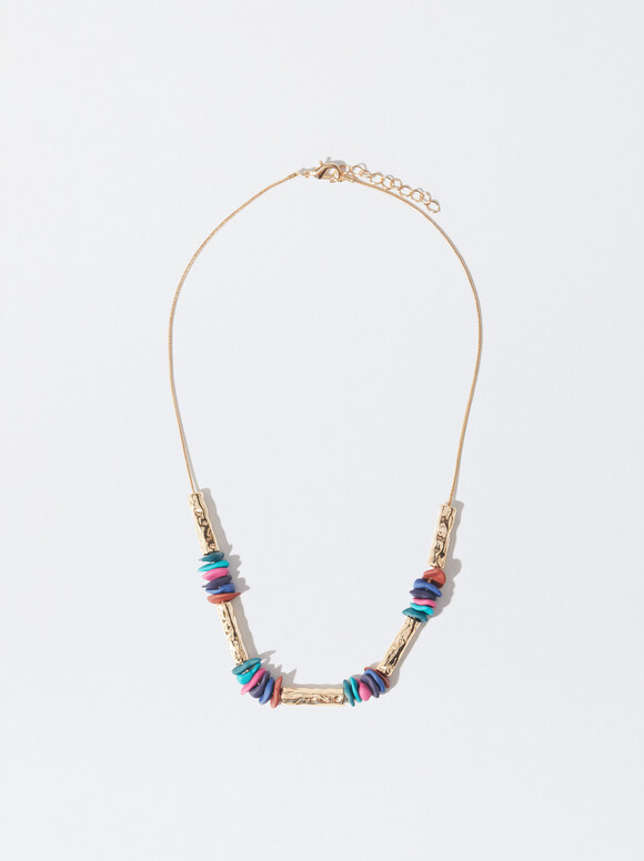 Golden Necklace With Resin, Multicolor, hi-res