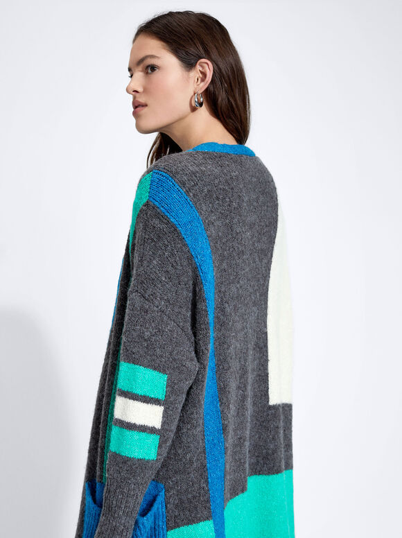Long Knit Cardigan, Multicolor, hi-res