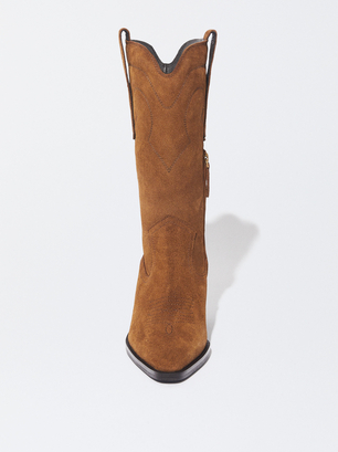 Leather Cowboy Boot, Brown, hi-res