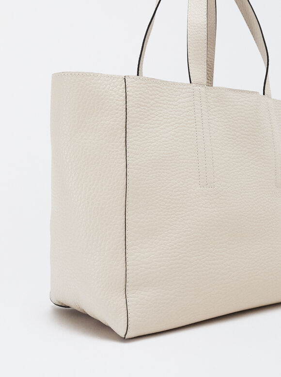 Personalized Leather Shopper Bag, Ecru, hi-res