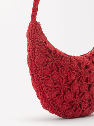 Crochet Crossbody Bag, Red, hi-res