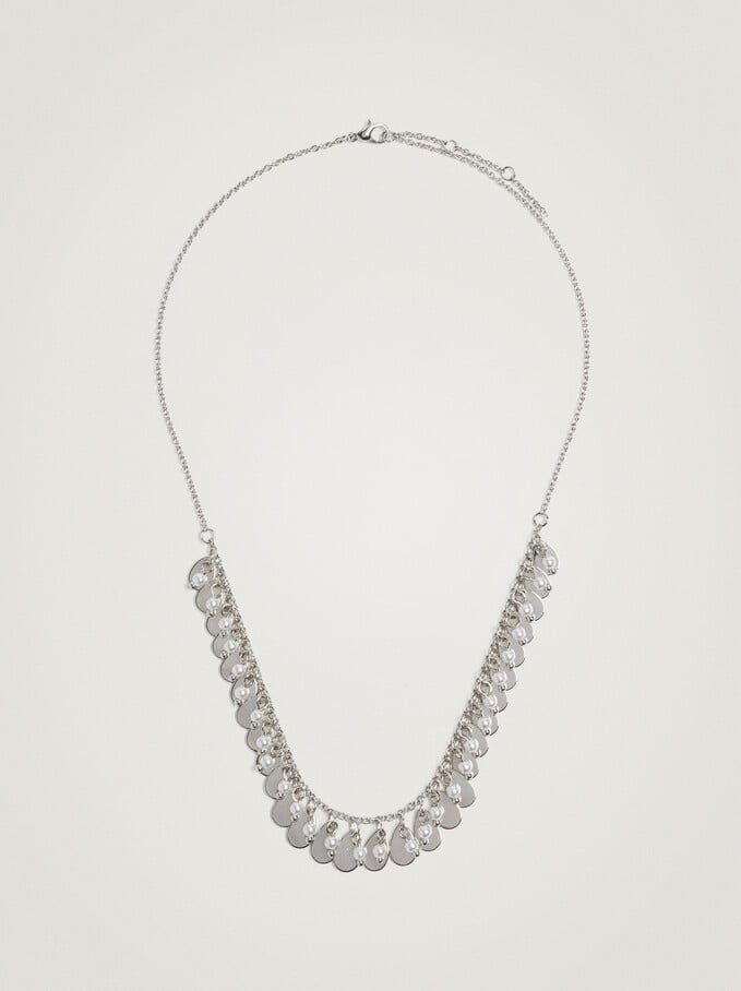 Short Necklace With Stones And Pendants, Silver, hi-res