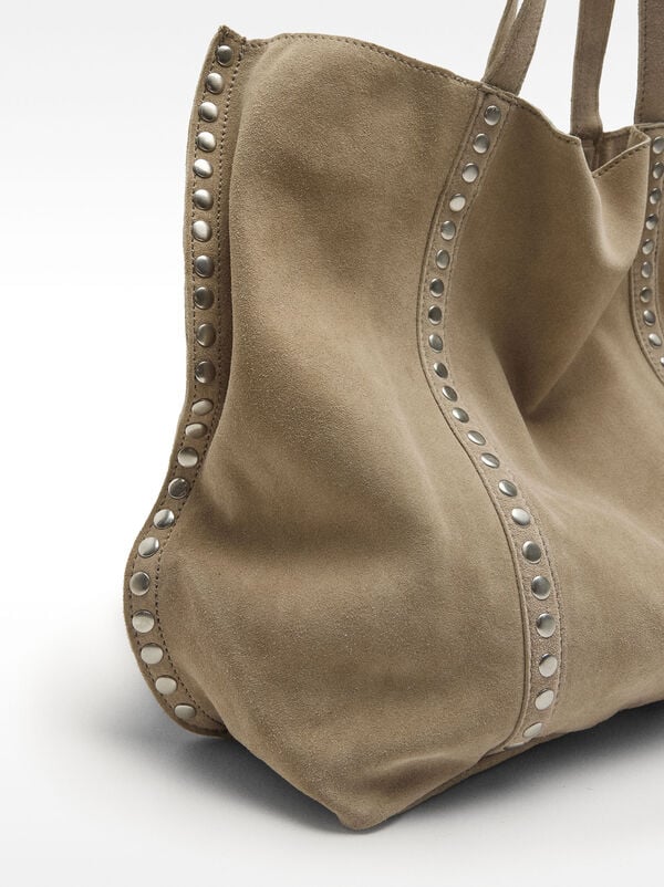 Leather shopper bag with studs