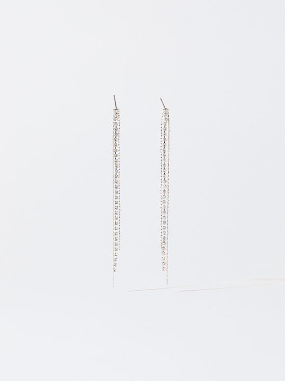 Earrings With Crystals, Silver, hi-res