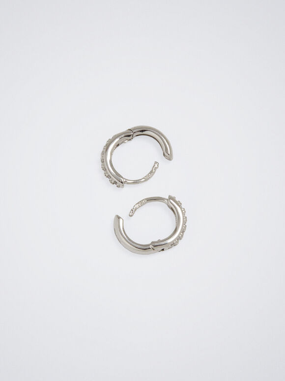 931 Silver Personalised Hoop Earrings With Zirconias, Silver, hi-res