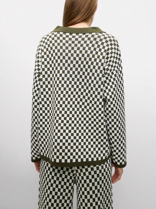 Suéter de punto jacquard cuello polo