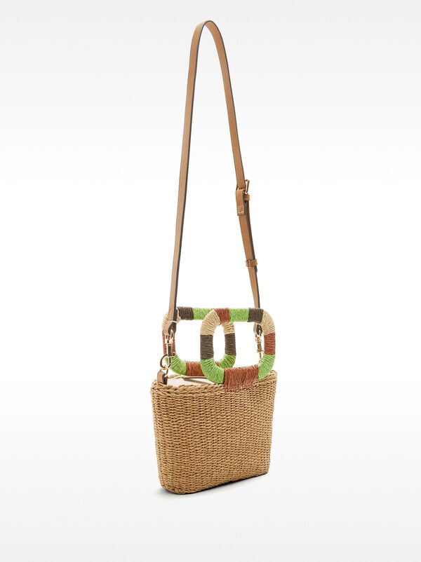 Tote bag with straw effect and multicolor handle