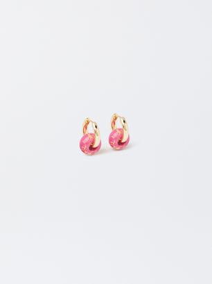 Stone Hoop Earrings, Pink, hi-res