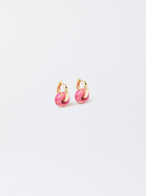 Stone Hoop Earrings, Pink, hi-res