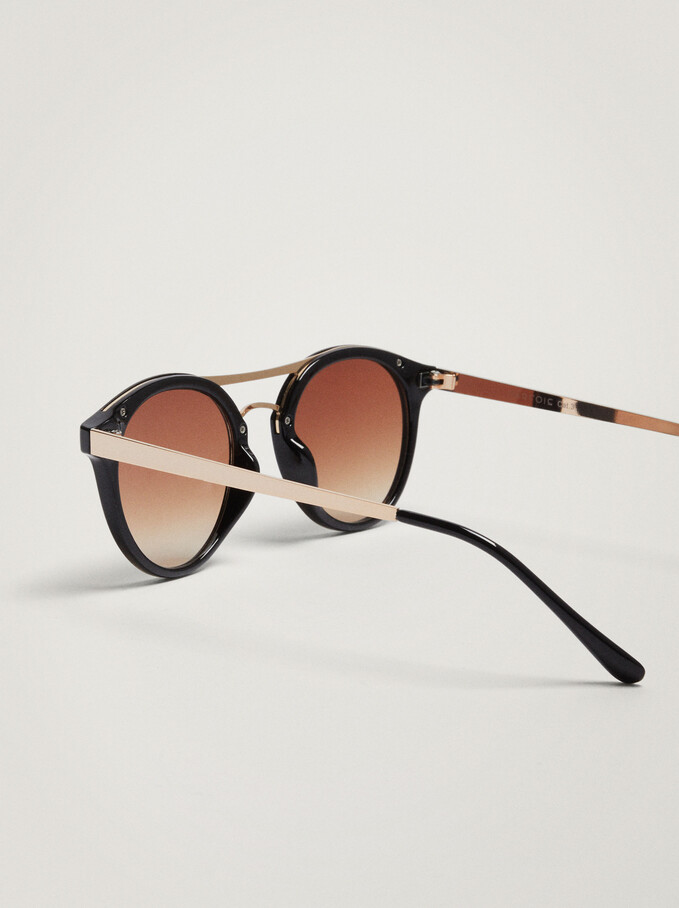 Sunglasses With Round Frames, Black, hi-res