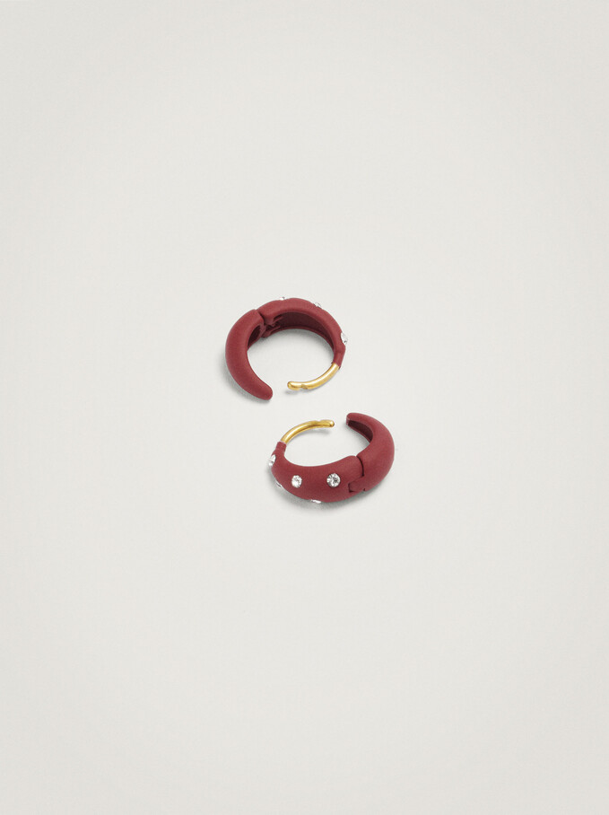 Small Hoop Earrings With Beads, Bordeaux, hi-res