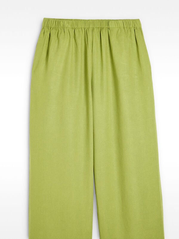 Trousers with linen elastic waistband