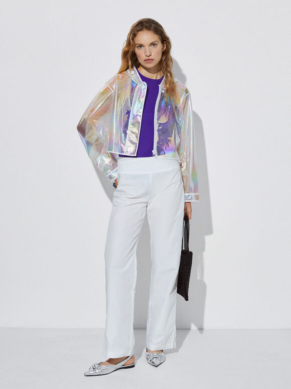 Online Exclusive - Holographic Cropped Coat, Multicolor, hi-res