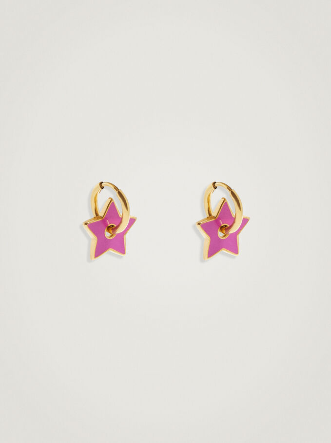 Stainless Steel Hoops With Star, Fuchsia, hi-res