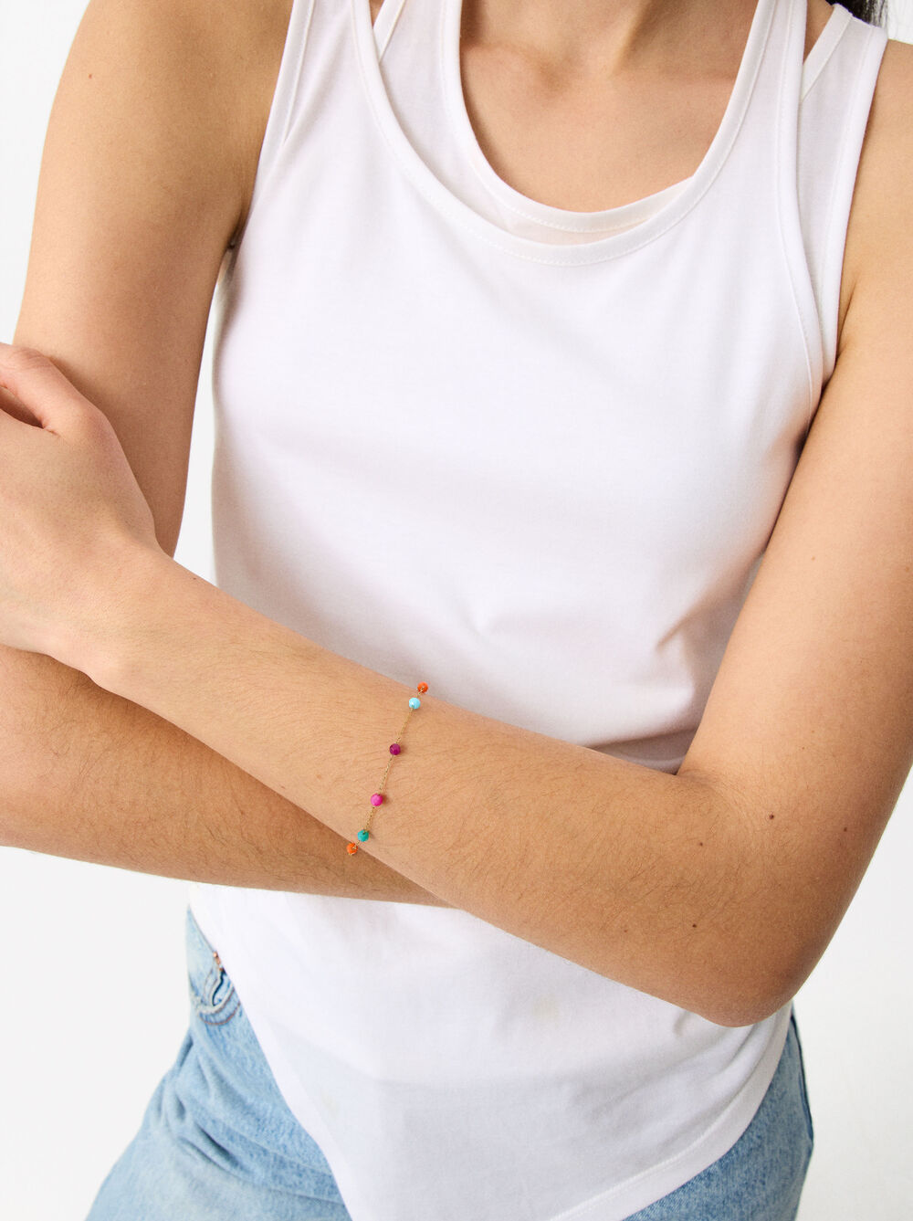 Bracelet Fin Avec Perles - Acier Inoxydable