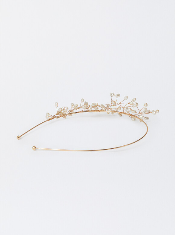 Thin Headband With Pearls, White, hi-res
