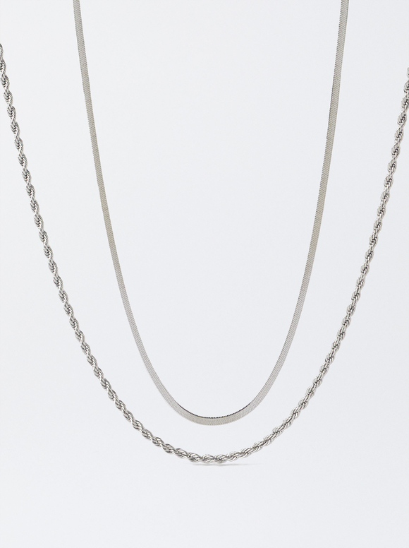 Stainless Steel Necklace Set, Silver, hi-res