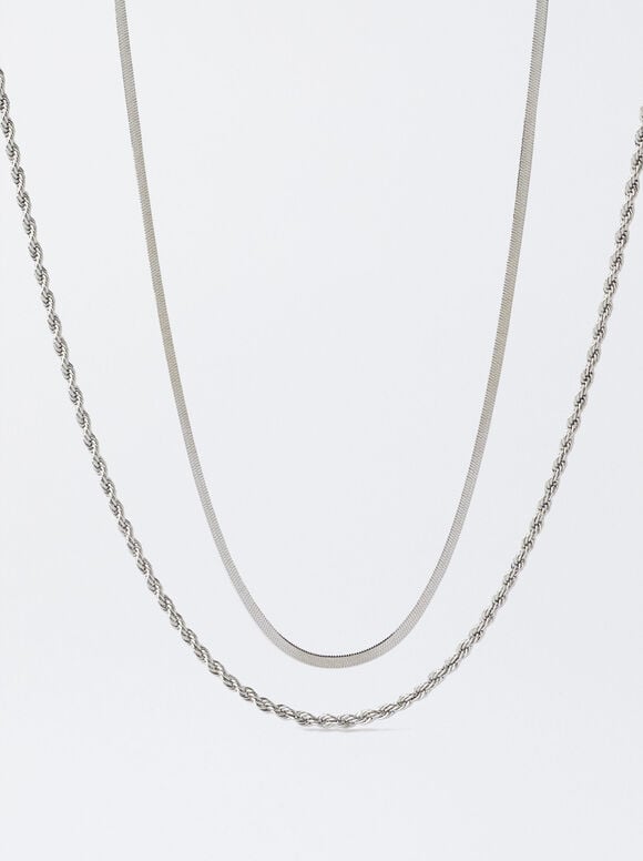 Stainless Steel Necklace Set, Silver, hi-res