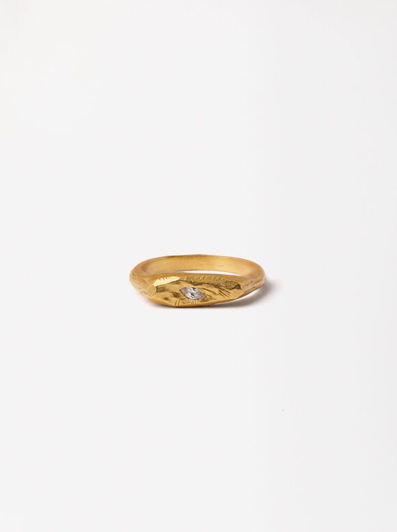 Goldener Ring Mit Zirkonia - 925er Sterlingsilber, Golden, hi-res