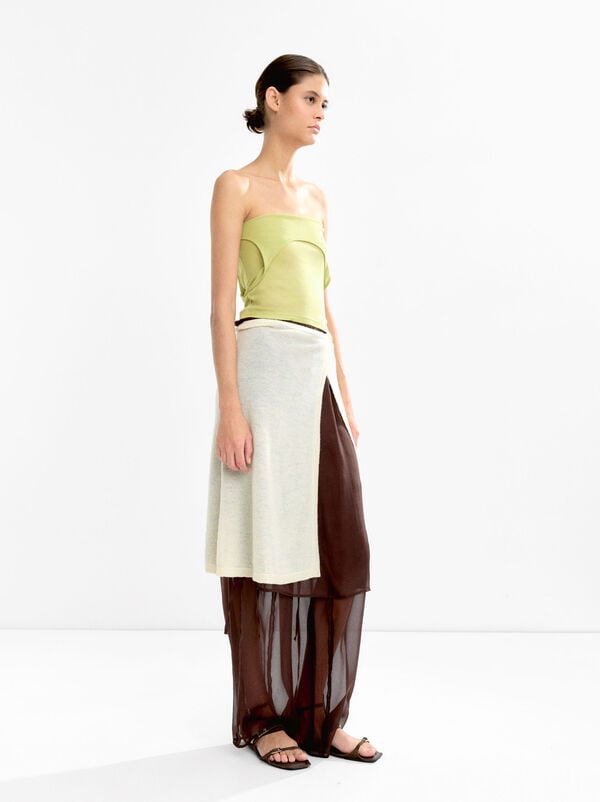 Knit skirt with wrap-over
