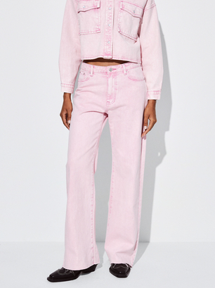 Straight Jeans With High Waist, Pink, hi-res