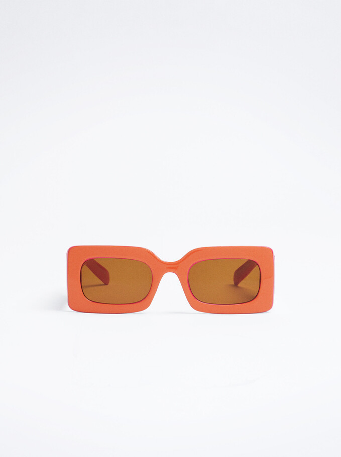 Sonnenbrille Mit Viereckigem Gestell, Orange, hi-res
