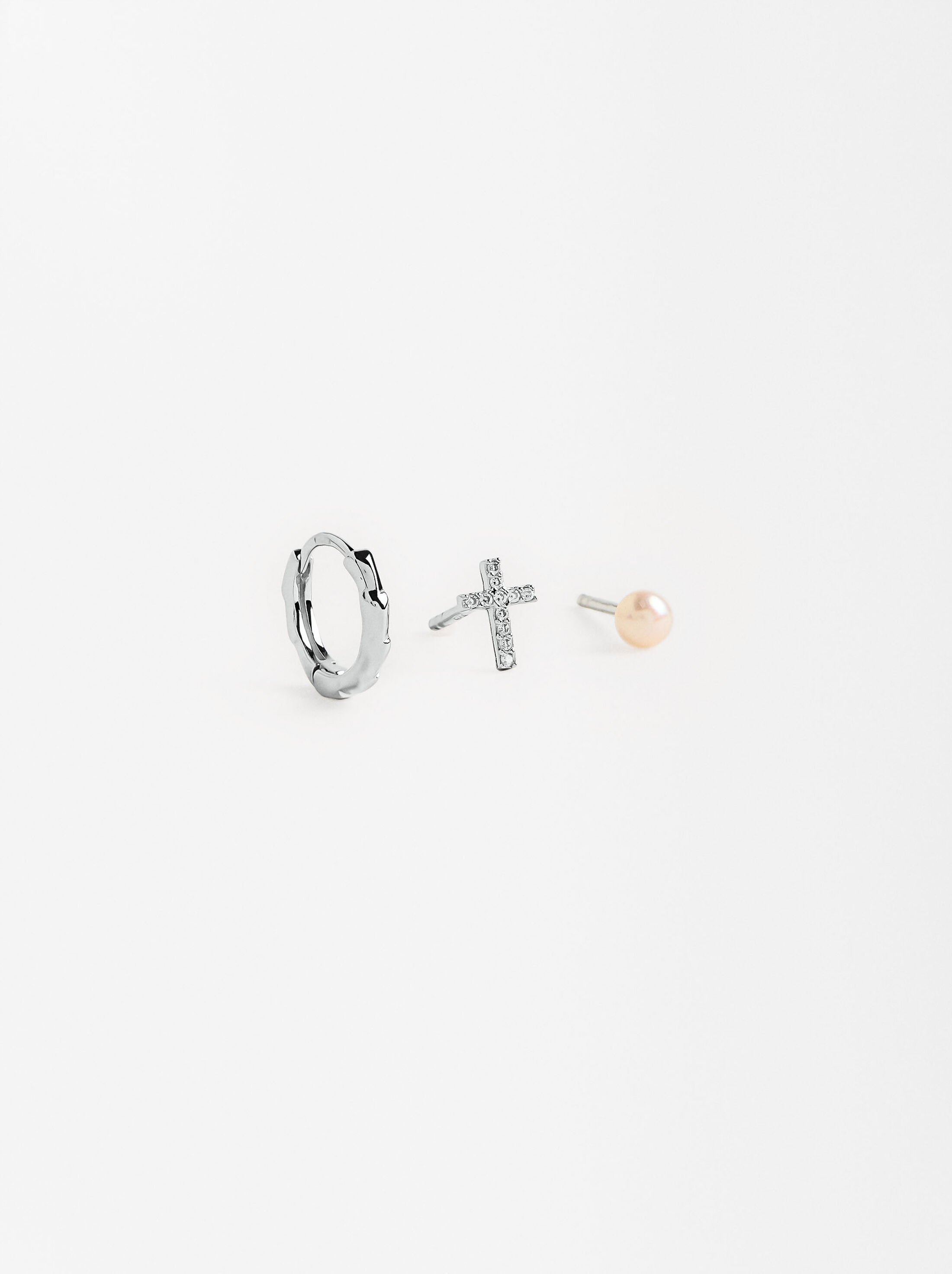 Set of earrings with zirconias and freshwater pearl - 925 sterling silver image number 0.0