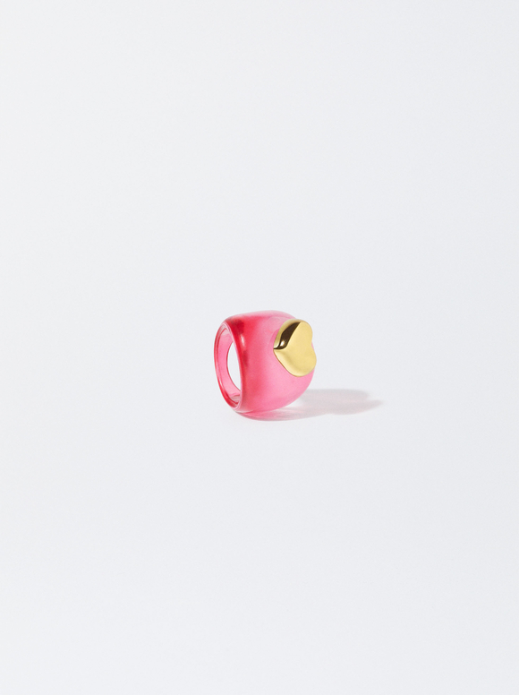 Resin Ring With Heart, Pink, hi-res