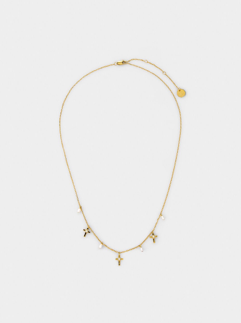 Necklace with crosses and freshwater pearls - 925 sterling silver
